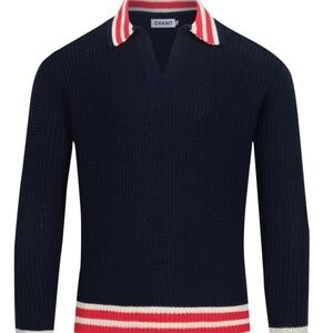 MEN'S DARK BLUE RETRO V-NECK SWEATER POLO